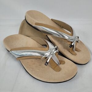 Vionic Bella Women's Orthotic Sandals Aluminum Ribbed Metallic Sz 9.5M Amz Ret